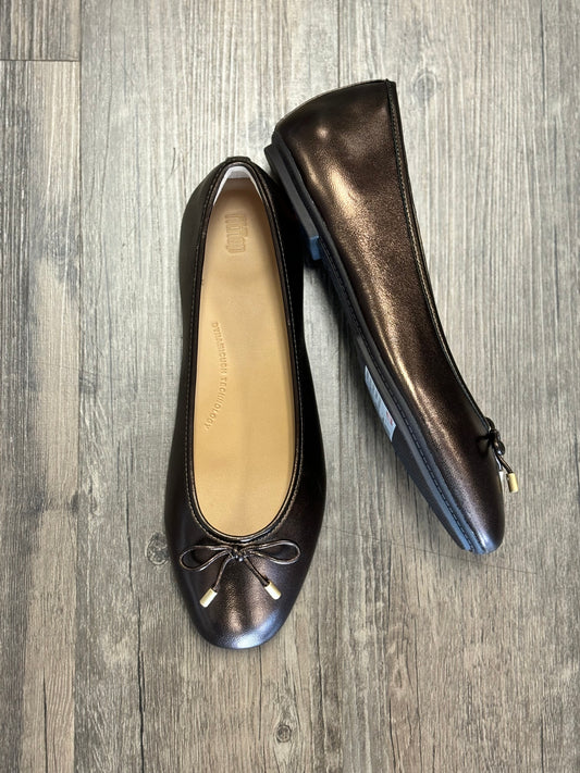 Fit Flop Delicato Bow Soft Leather Ballet Flat Metallic Mole