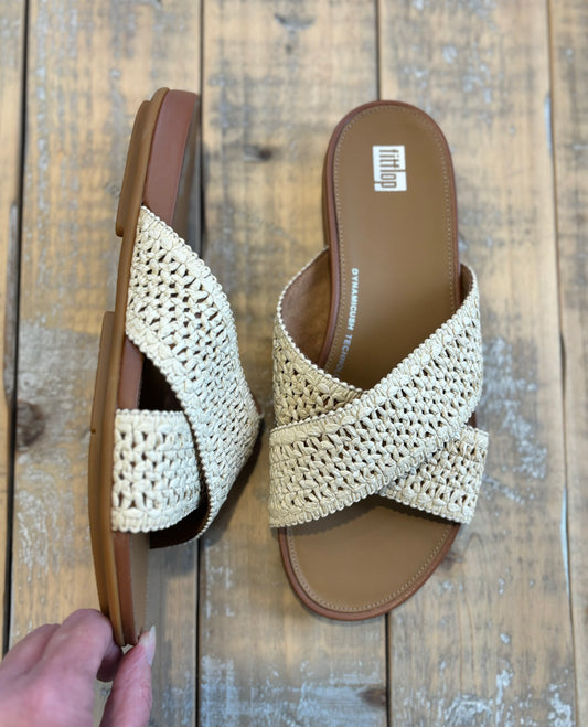 Fit Flop Gracie Woven Cross Slides in Tan
