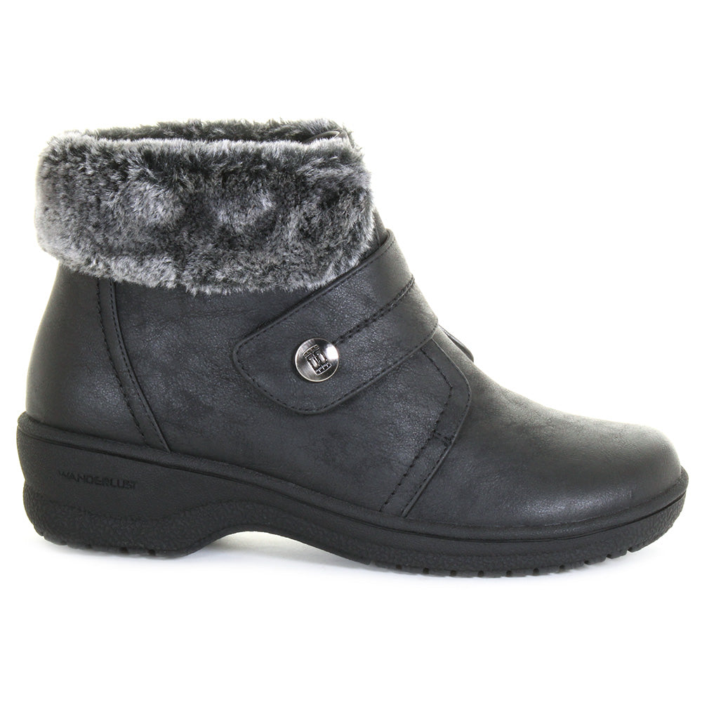 Wanderlust Perth Fur Cuff Low Boot - Black *WIDE*