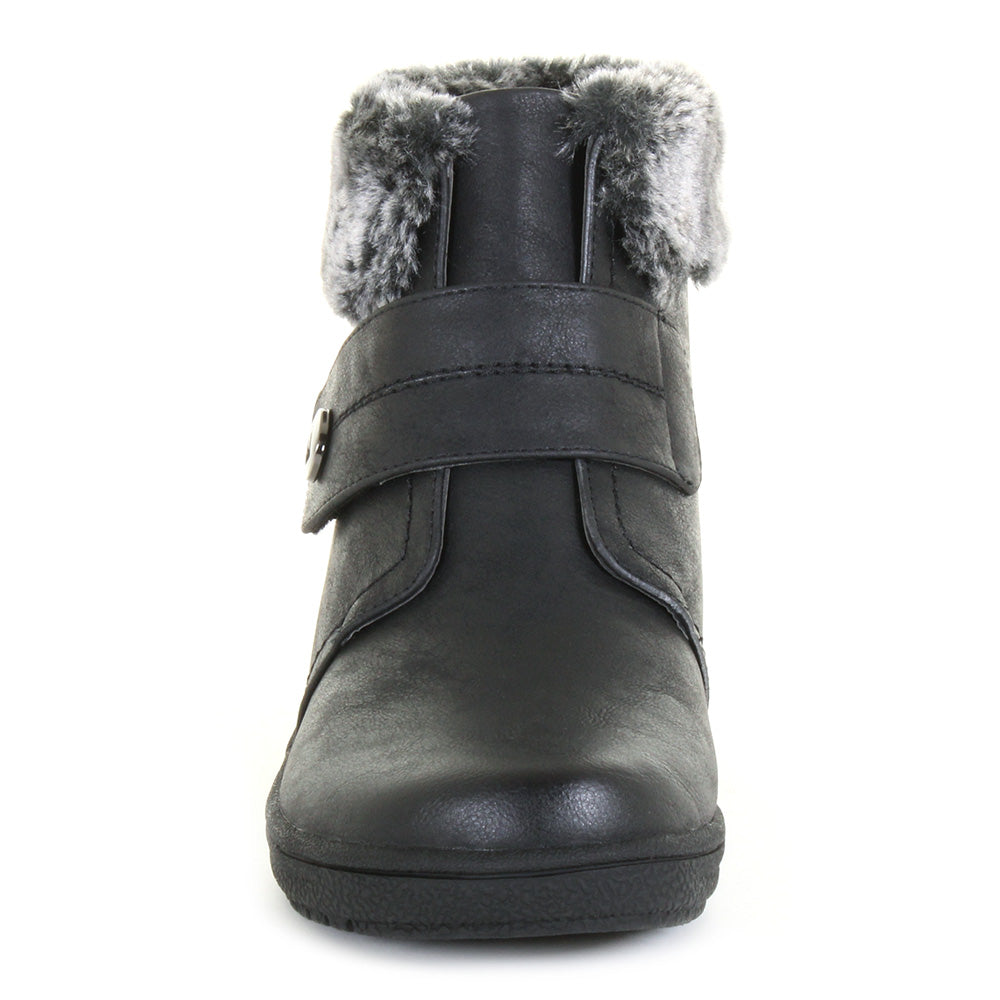 Wanderlust Perth Fur Cuff Low Boot - Black *WIDE*