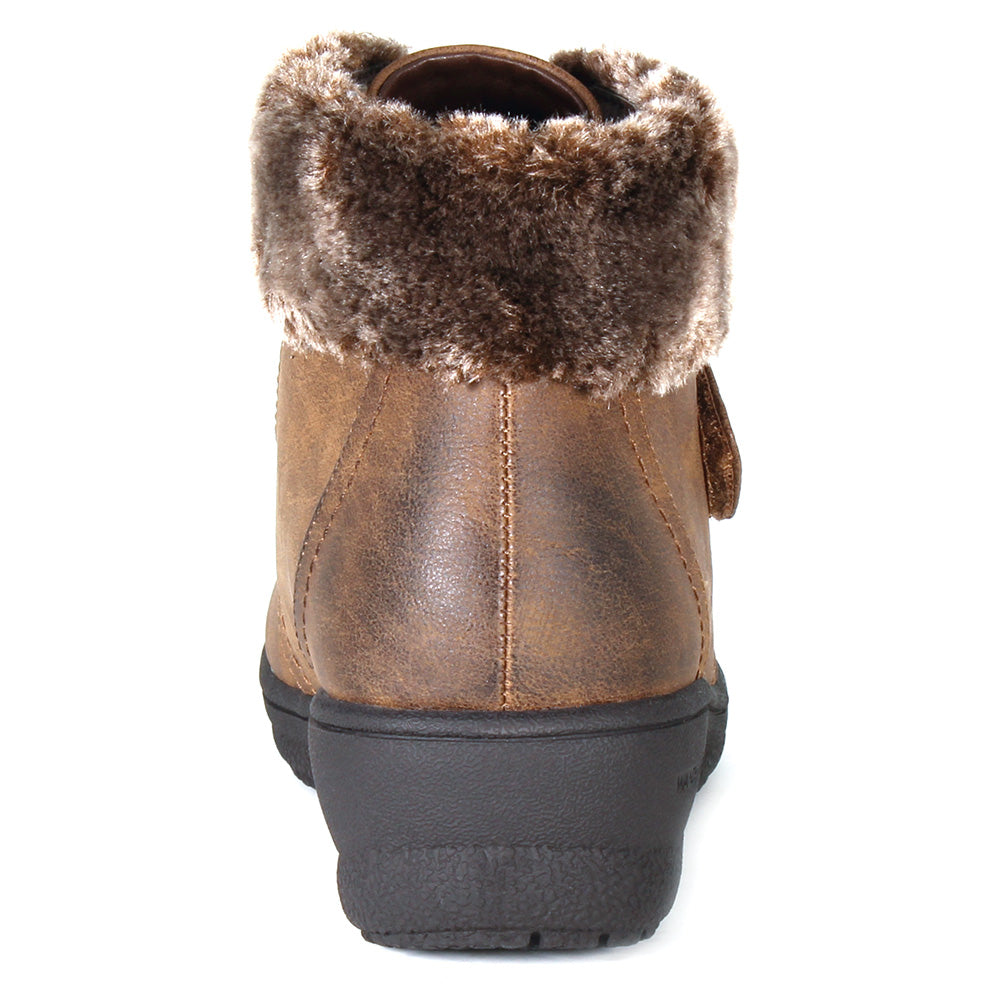 Wanderlust Women's Perth Fur Cuff Low Boot - Dark Tan *WIDE*
