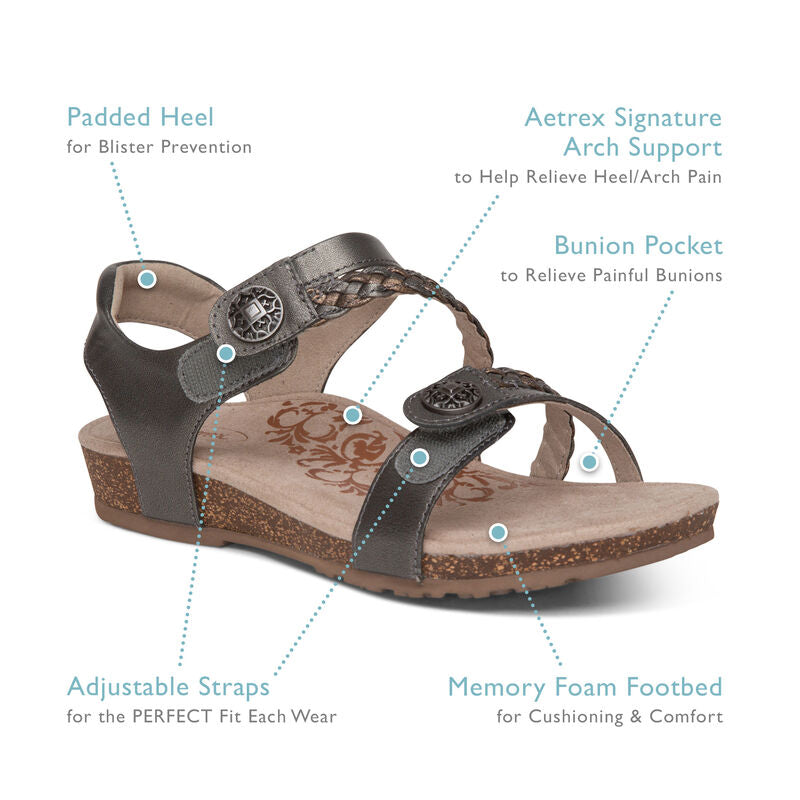Aetrex Jillian Quarter Strap Braid Walnut