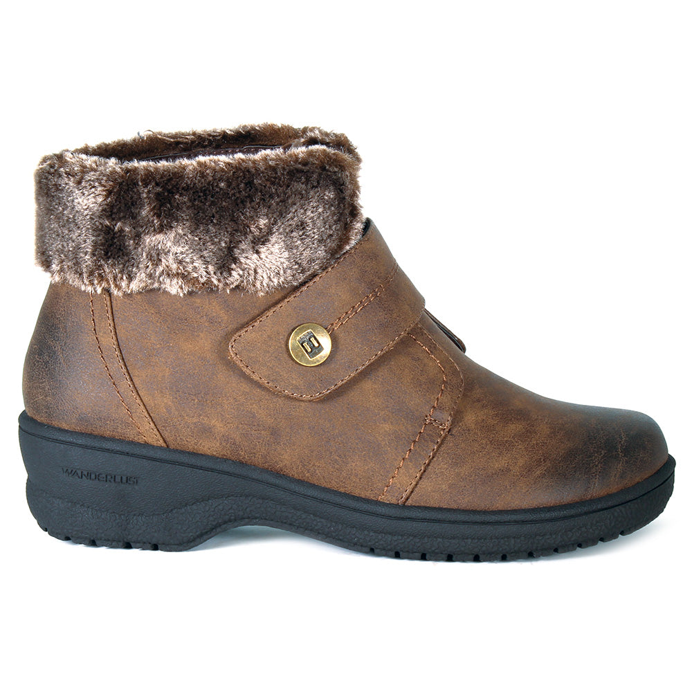 Wanderlust Women's Perth Fur Cuff Low Boot - Dark Tan *WIDE*