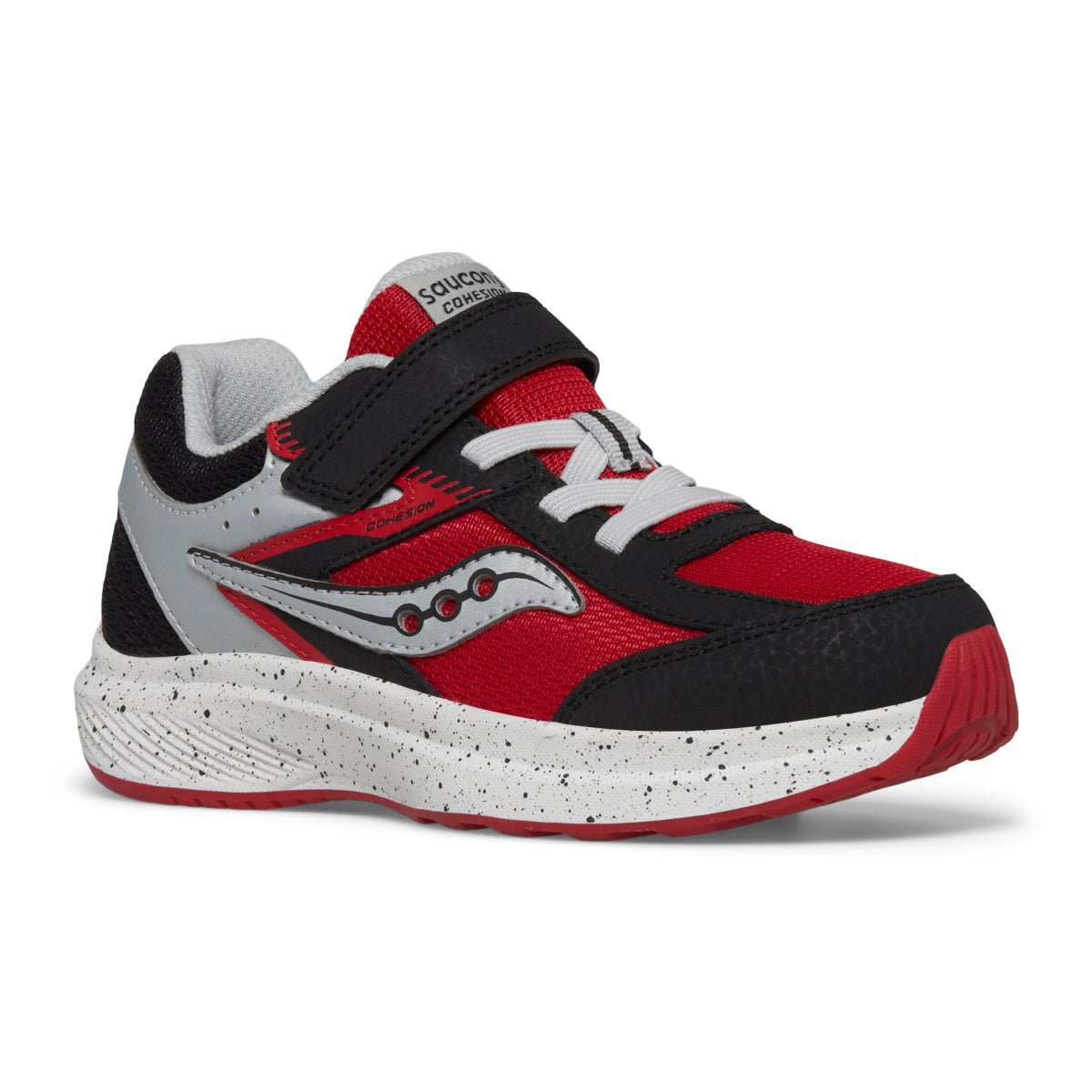 SK267882 Saucony Big Kid's Cohesion KDZ A/C Sneaker (Velcro) in Black/Red