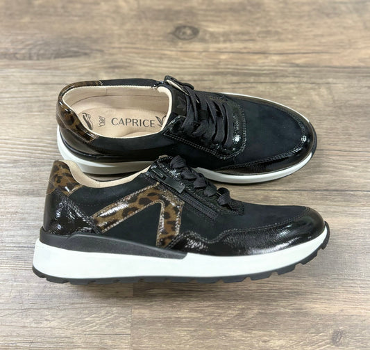 Caprice Women's Black Combi Leather Sneaker