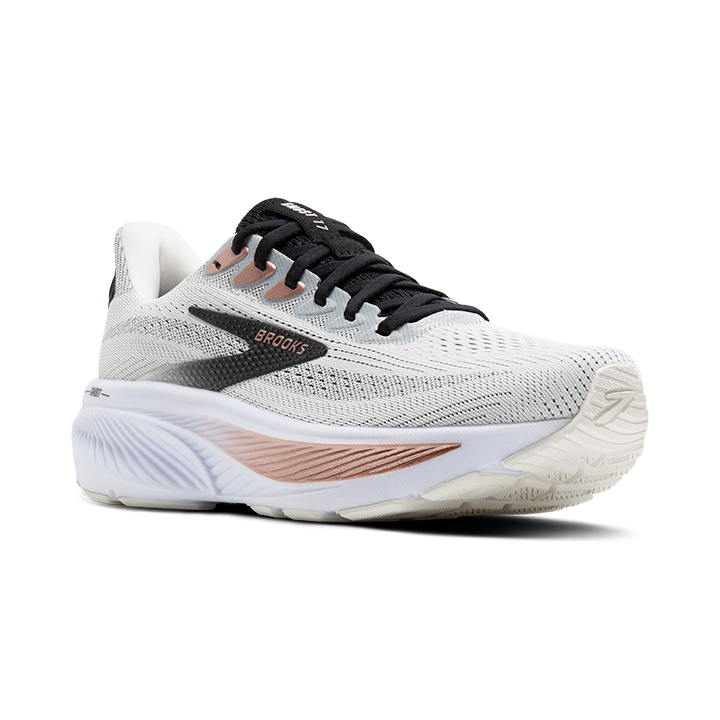 Brooks Women's Ghost 17 in White/Black/Rose Gold *WIDE*