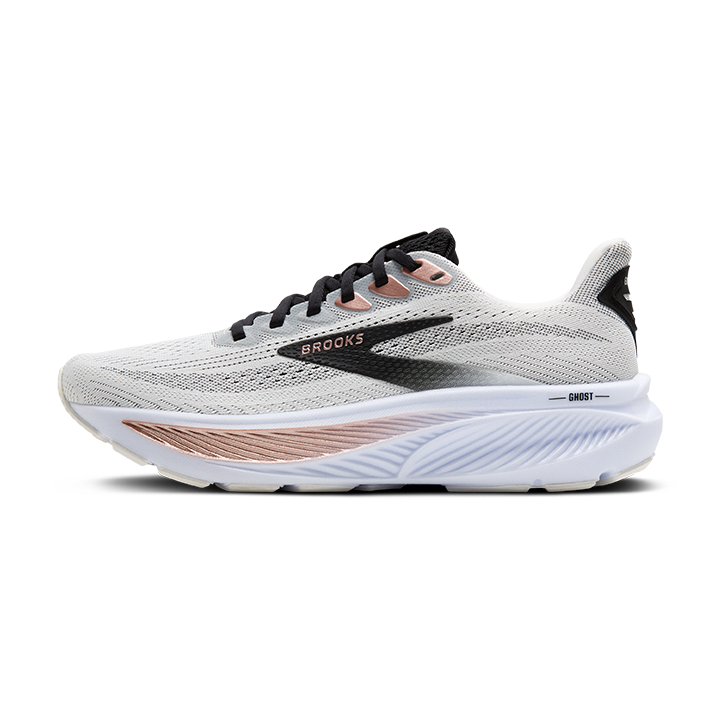Brooks Women's Ghost 17 in White/Black/Rose Gold *WIDE*