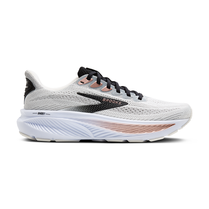 Brooks Women's Ghost 17 in White/Black/Rose Gold *WIDE*