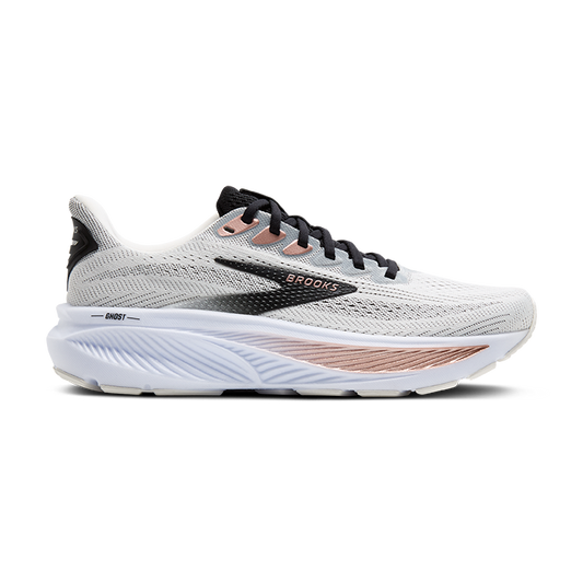 Brooks Women's Ghost 17 in White/Black/Rose Gold *WIDE*