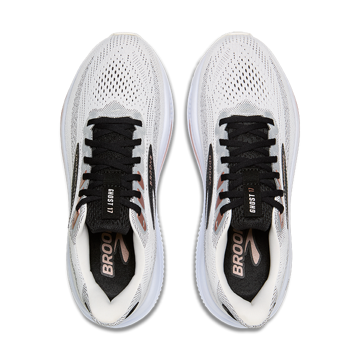Brooks Women's Ghost 17 in White/Black/Rose Gold *WIDE*