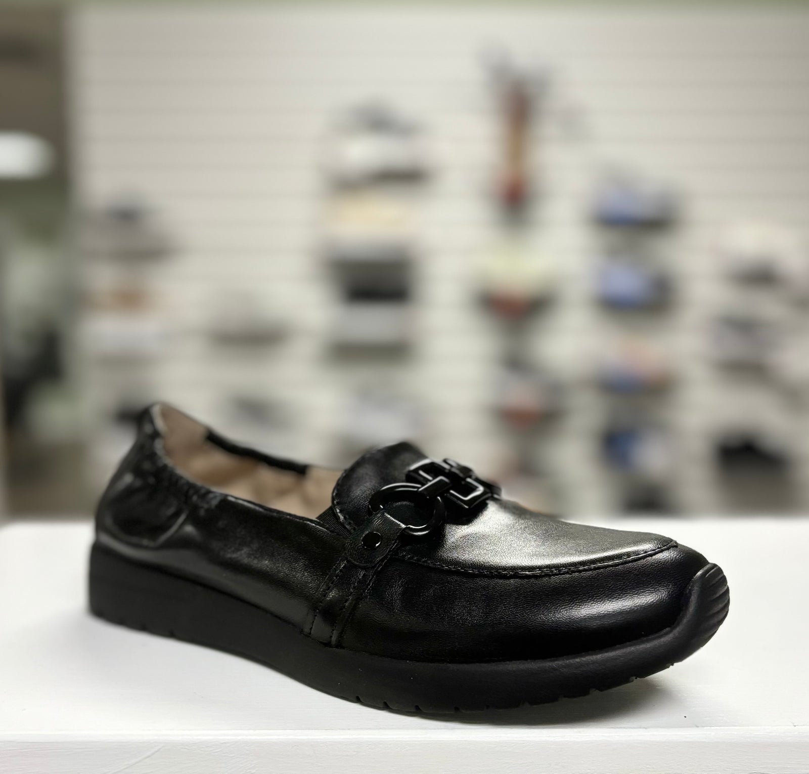 Caprice Women's Slipper Shoe in Black Nappa Leather with Buckle