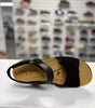 black sandal with velcro for full adjustability, orthotic friendly, cushy sole, dress up or dress down