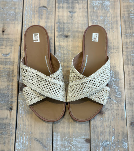 Fit Flop Gracie Woven Cross Slides in Tan