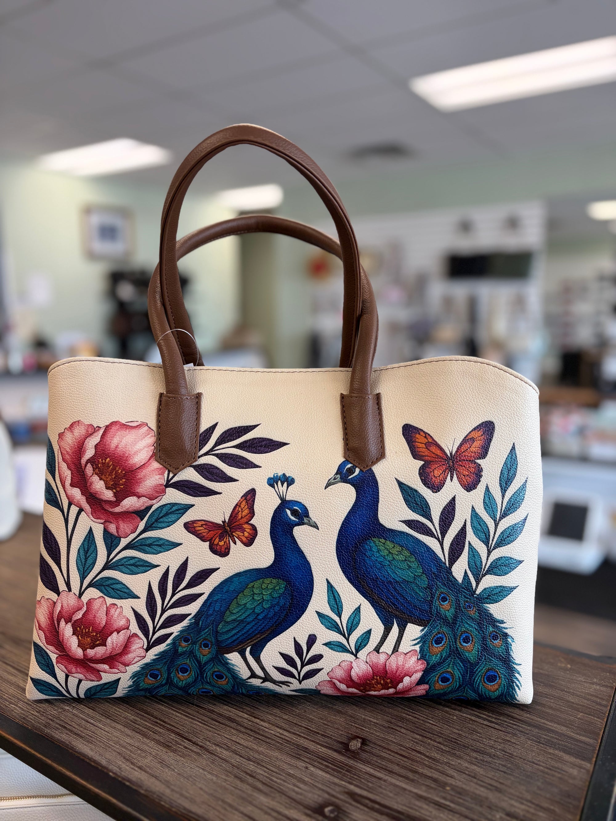 Sishka Peacock Printed Vegan Leather Carryall Tote Bag for Women| 6003-DIG-PRC