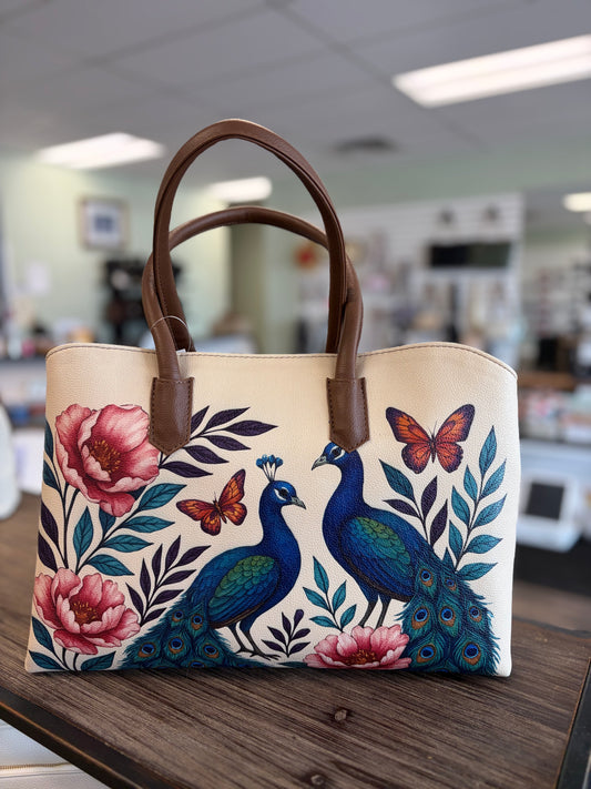 Sishka Peacock Printed Vegan Leather Carryall Tote Bag for Women| 6003-DIG-PRC