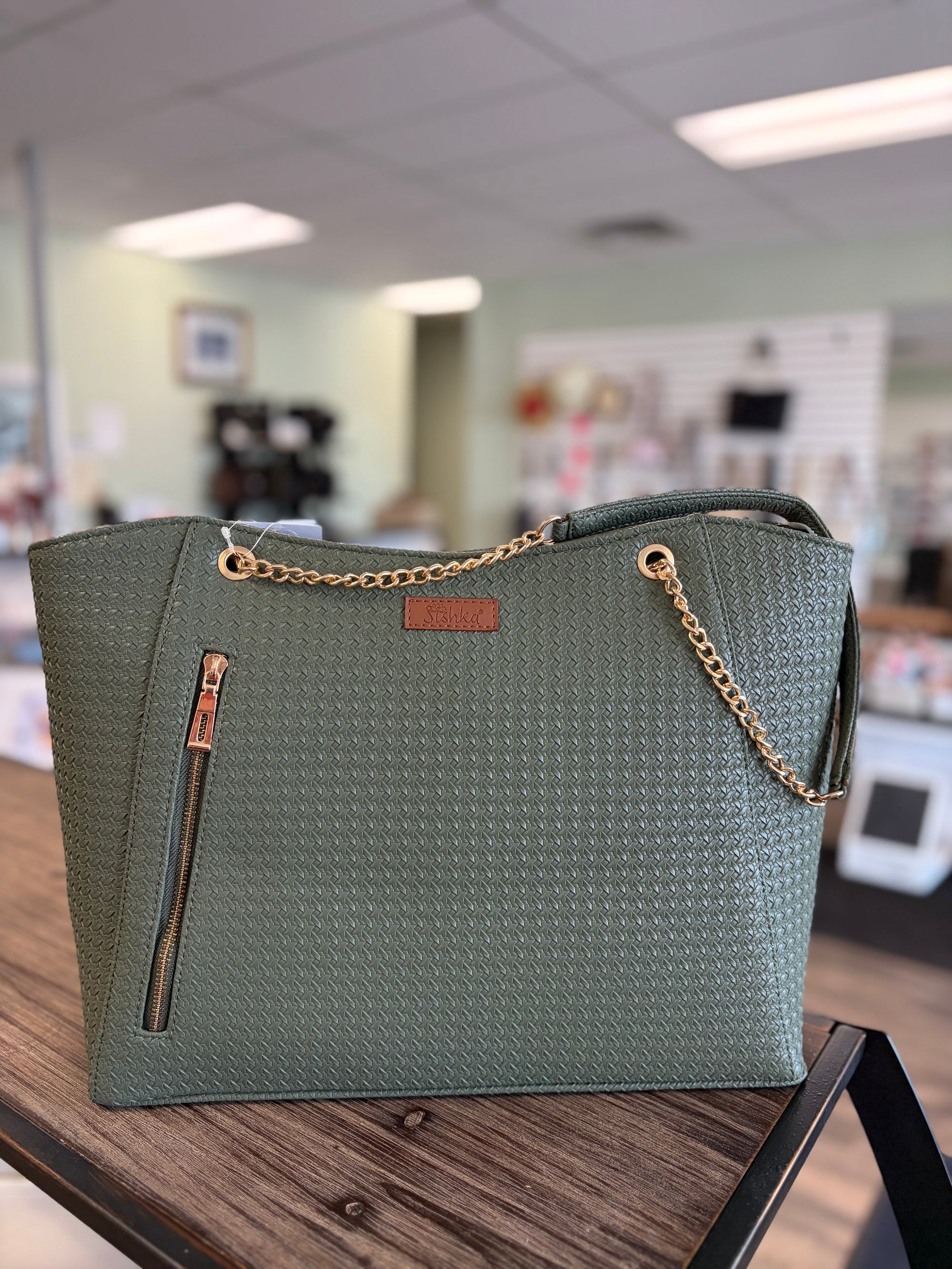 Sishka Women's Vegan Leather Satchel Bag – Shoulder Tote | Green - SL-3030-GRN