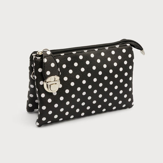 Caracol "The Kelly Bag" Crossbody Bag (Small) Black With Dots