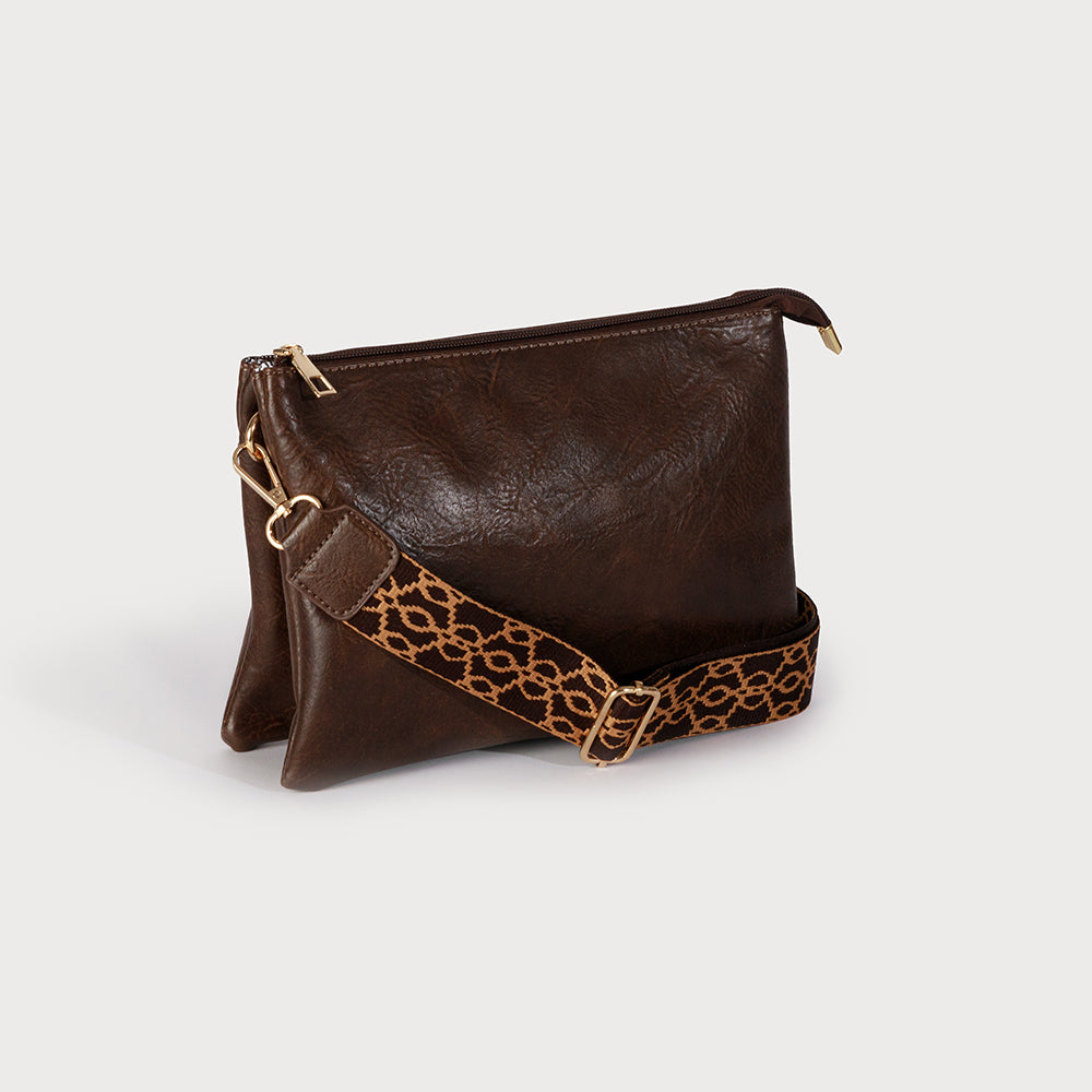 Caracol Crossbody Bag (Large) With Optional Guitar Strap - Chocolate