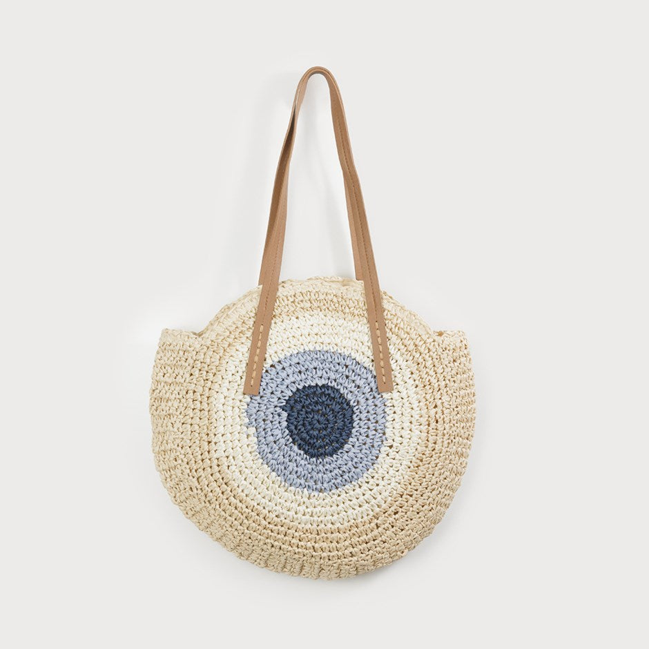 Caracol 7148 -Round Bag in Raffia with Zipper Closure