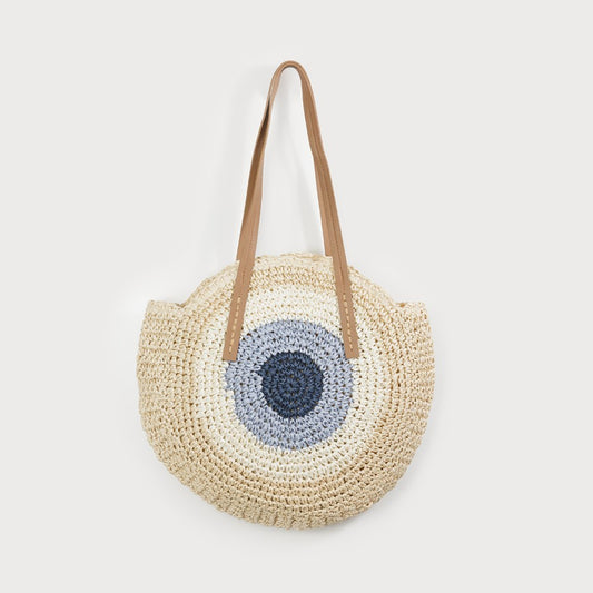 Caracol 7148 -Round Bag in Raffia with Zipper Closure