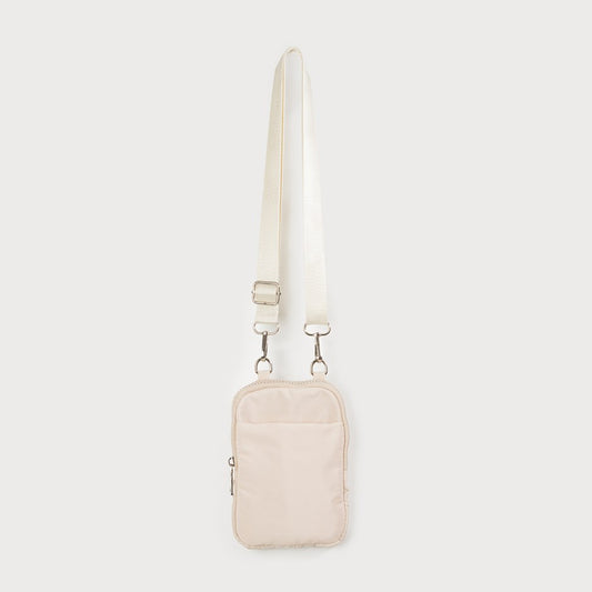 Caracol 7156 - Small Nylon Crossbody Bag With Cellphone Pocket in Beige
