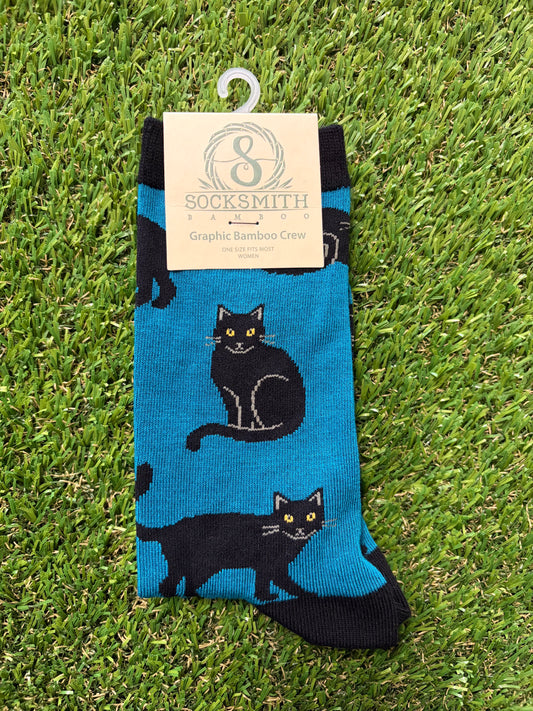 Socksmith Women's Black Cat in Blue