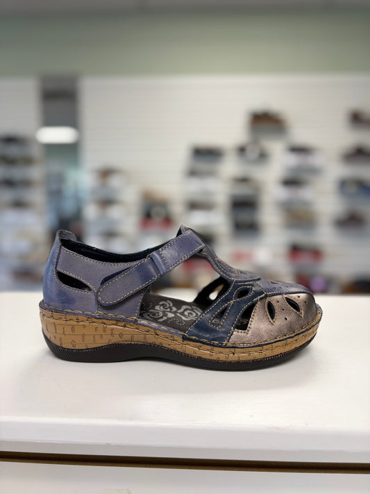 Propet Women's Jenna Closed Toe Sandal in Denim Leather *EXTRA WIDE / 2E*