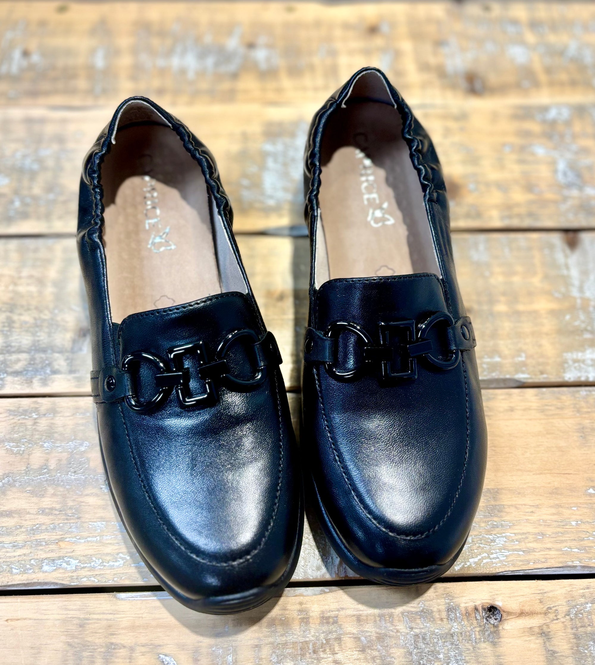 Caprice Women's Slipper Shoe in Black Nappa Leather with Buckle