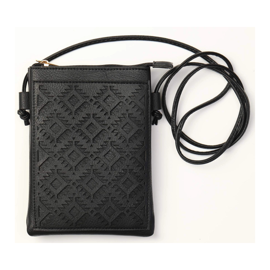 Memories Crossbody Purse / Black - Aztec Laser Cut Crossbody Cellphone Bag