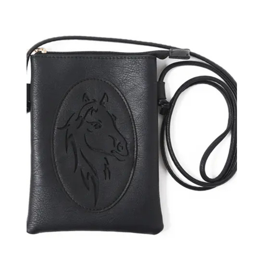 Memories Crossbody Purse / Black - Horse Laser Cut Crossbody Cellphone Bag