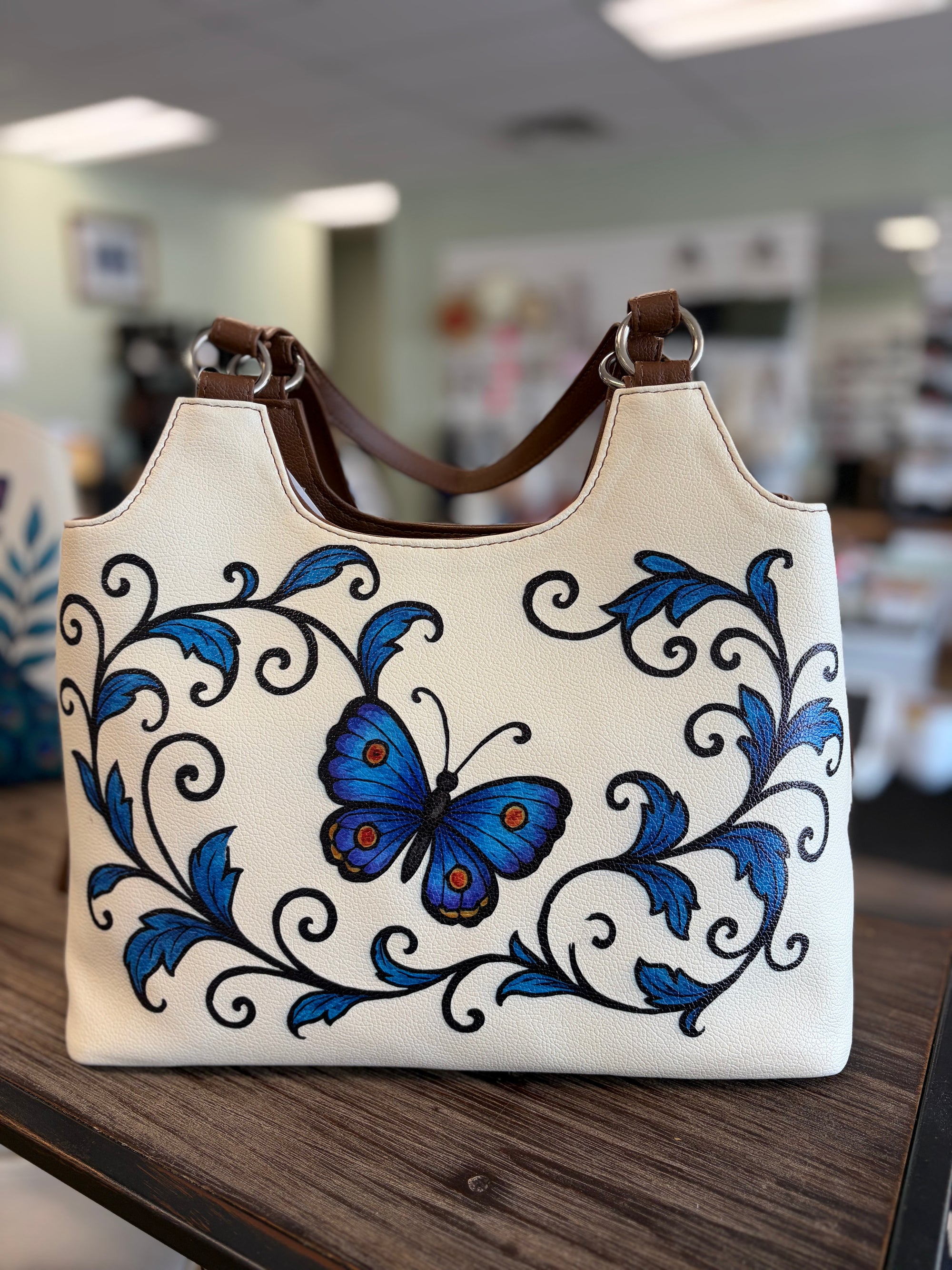 Sishka Butterfly Printed Vegan Leather Carryall Tote Bag for Women|