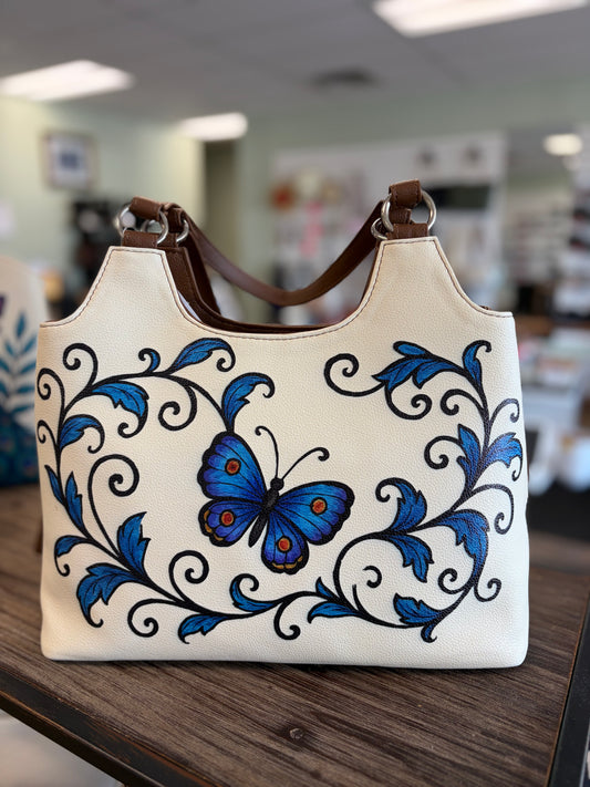 Sishka Butterfly Printed Vegan Leather Carryall Tote Bag for Women|