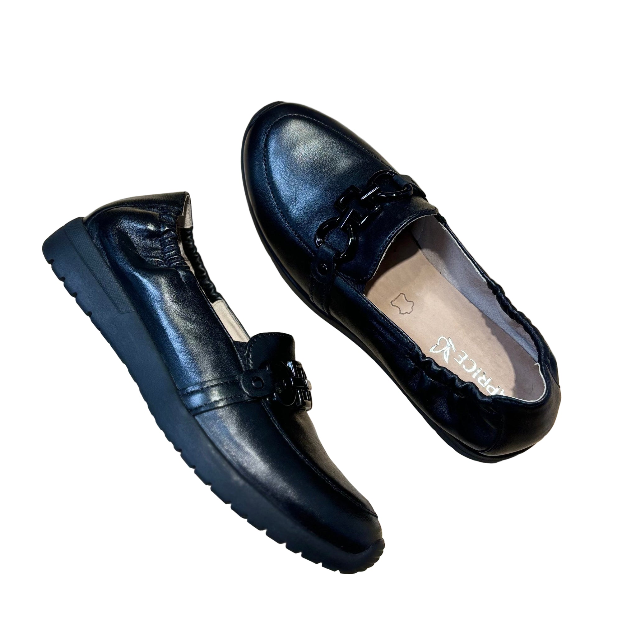 Caprice Women's Slipper Shoe in Black Nappa Leather with Buckle