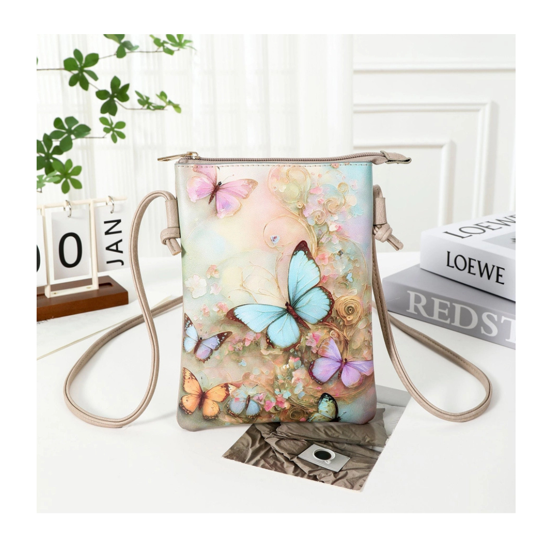 Memories Crossbody Purse / Colour Print Cellphone Bag - Butterfly with Flower