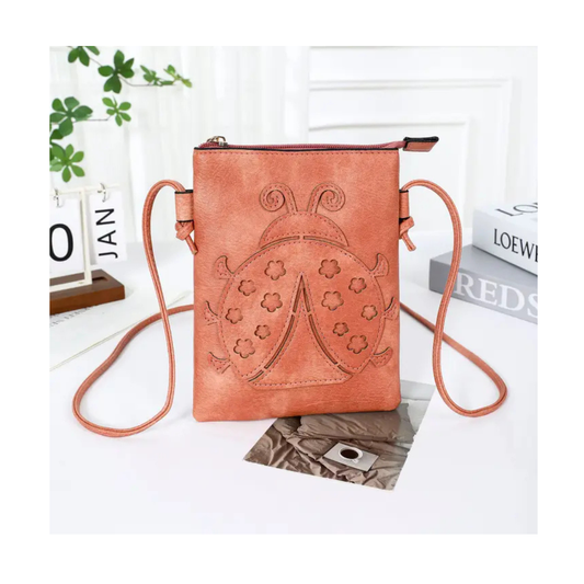Memories Crossbody Purse / Coral - Ladybug Laser Cut Crossbody Cellphone Bag