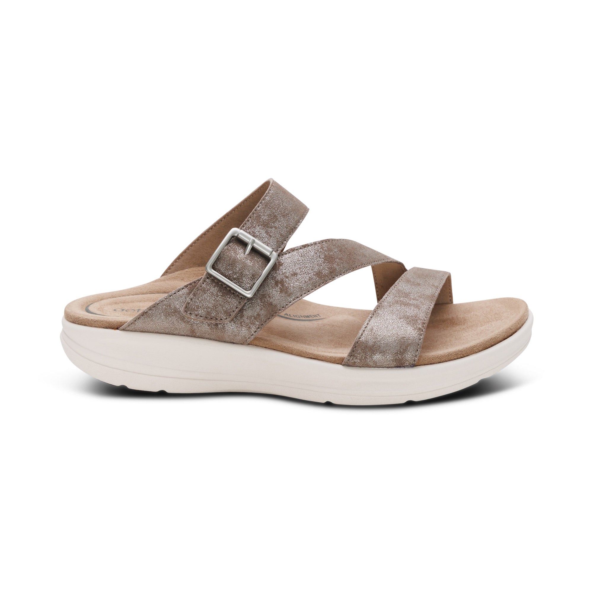 Aetrex Jenny Adjustable Slide in Taupe  (with BioRocker™ Technology)