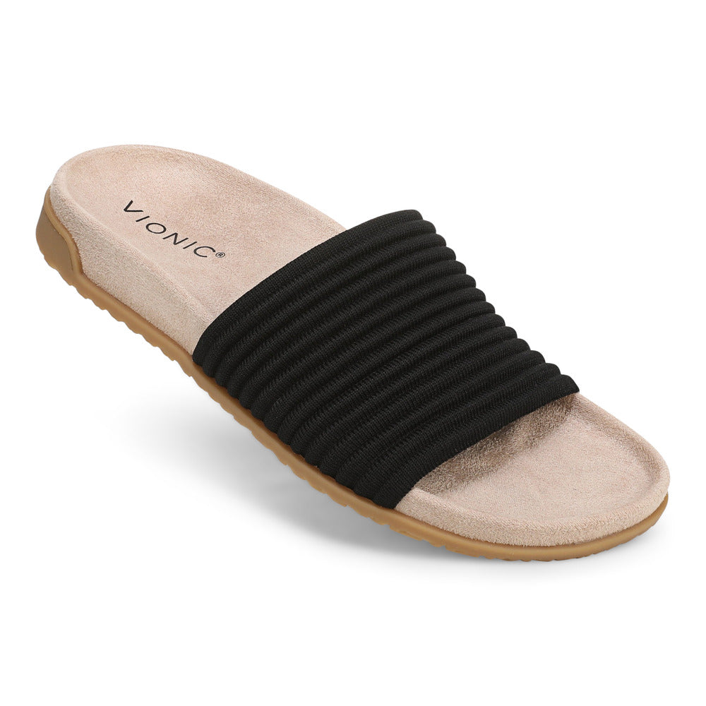 Vionic Evie Knit Slide Sandal in Black