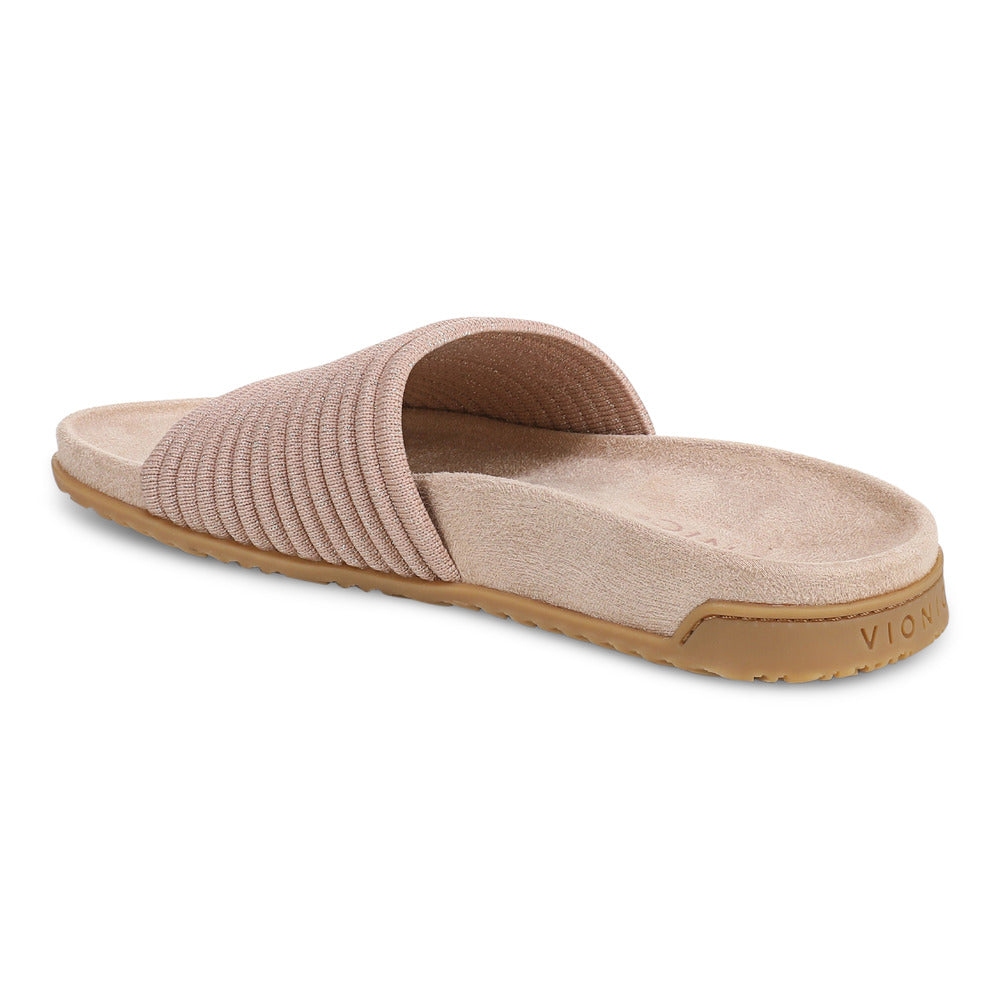 Vionic Evie Knit Slide Sandal Rugby Tan/Gold