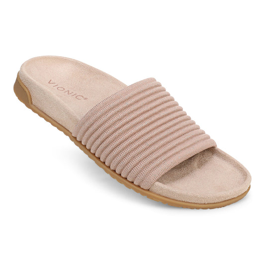 Vionic Evie Knit Slide Sandal Rugby Tan/Gold