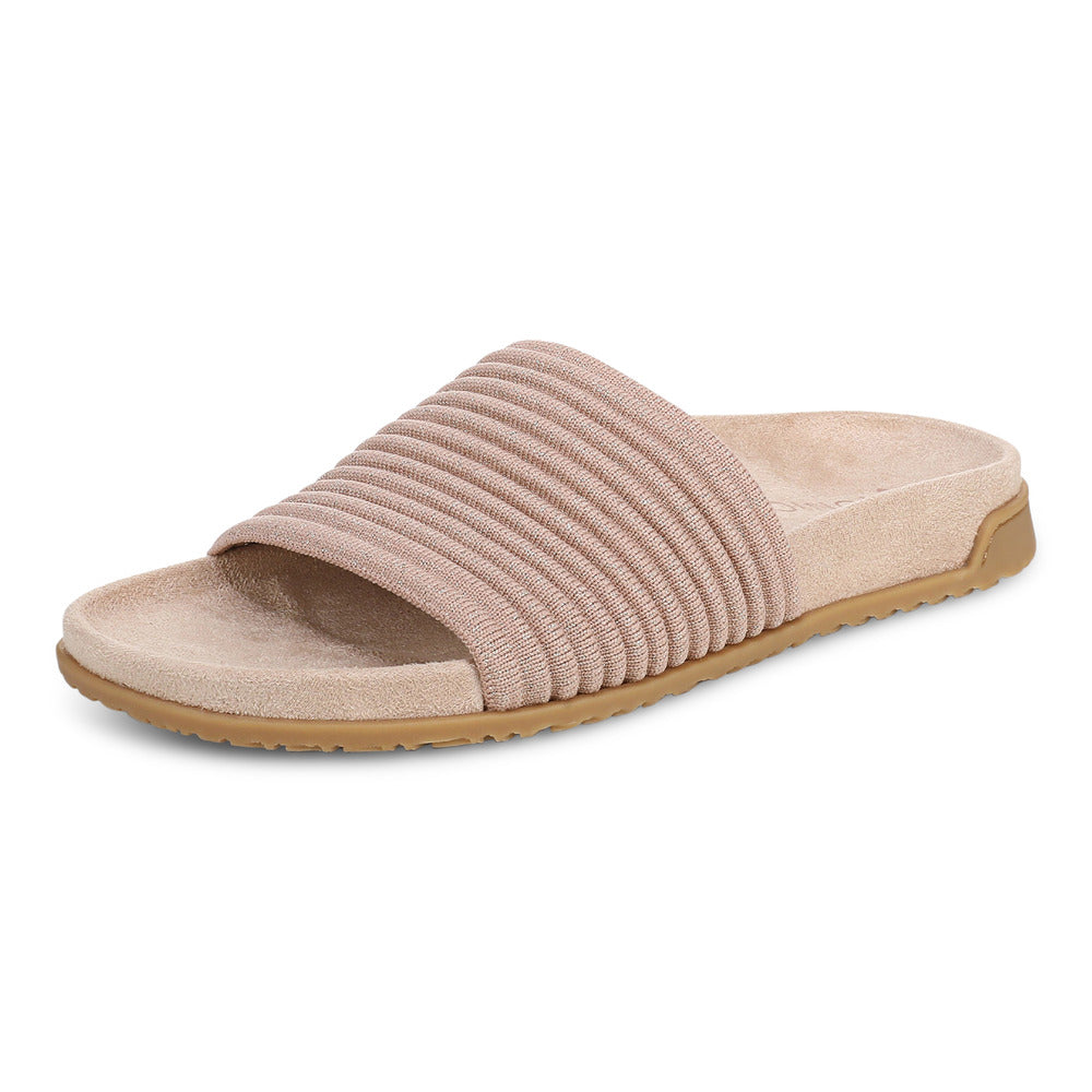 Vionic Evie Knit Slide Sandal Rugby Tan/Gold