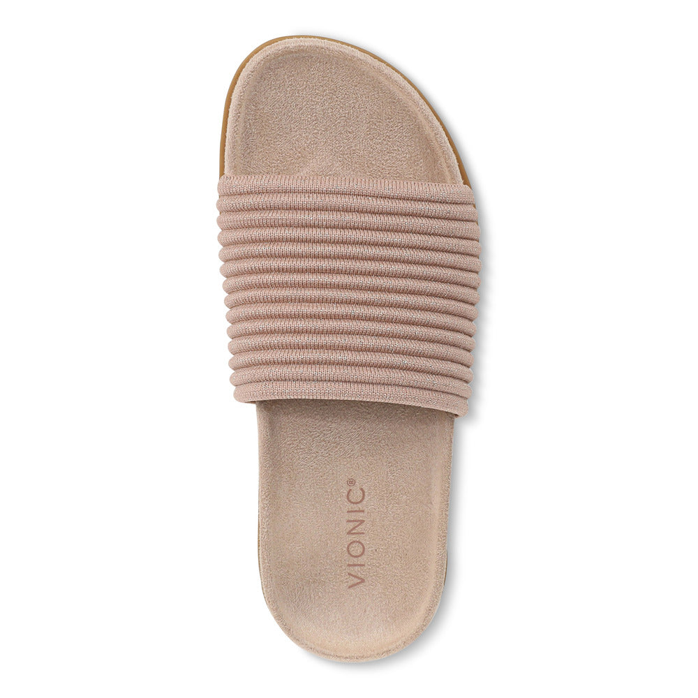 Vionic Evie Knit Slide Sandal Rugby Tan/Gold