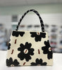Black Daisy Purse - Fabric Top Handle Crossbody Bag