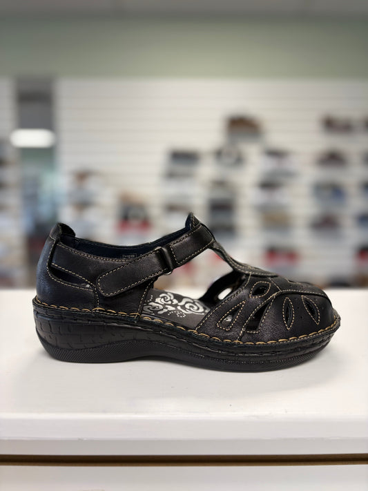 Propet Women's Jenna Closed Toe Sandal in Black Leather *EXTRA WIDE / 2E*
