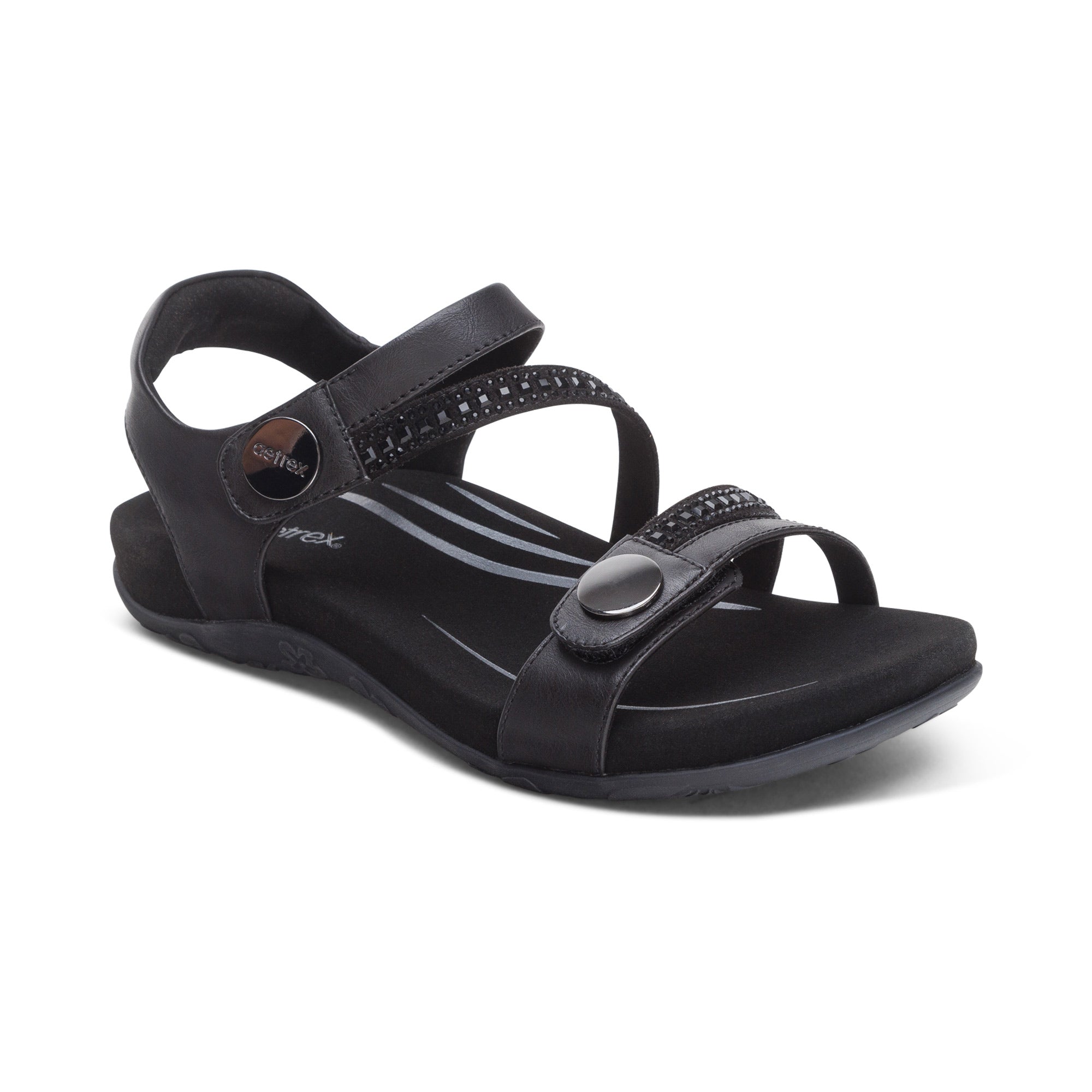 Aetrex Jess Quarter Strap in Black Sparkle