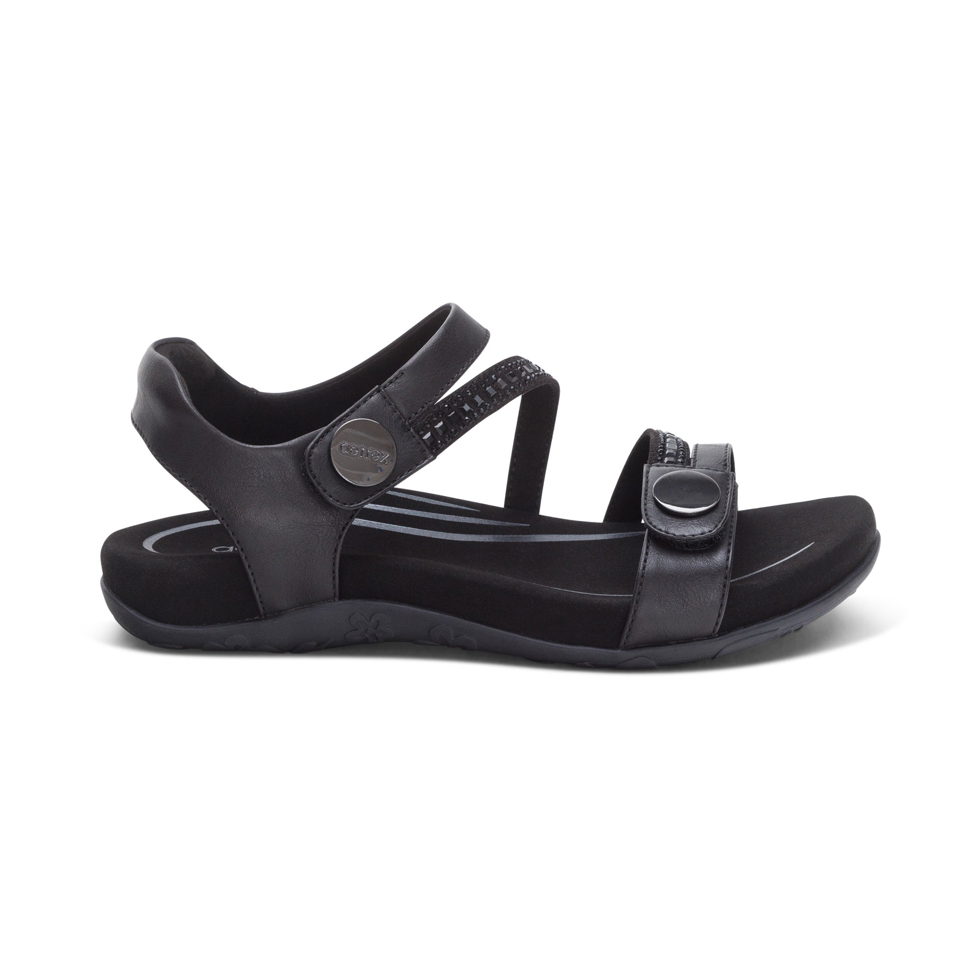 Aetrex Jess Quarter Strap in Black Sparkle