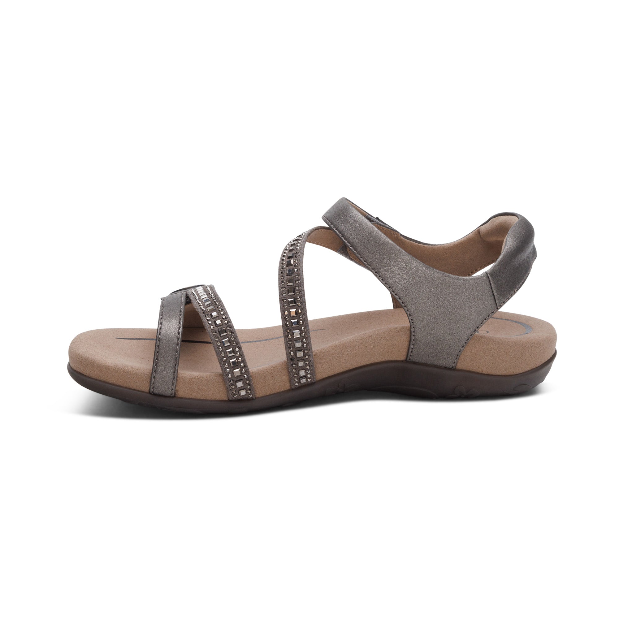 Aetrex Jess Quarter Strap in Pewter Sparkle