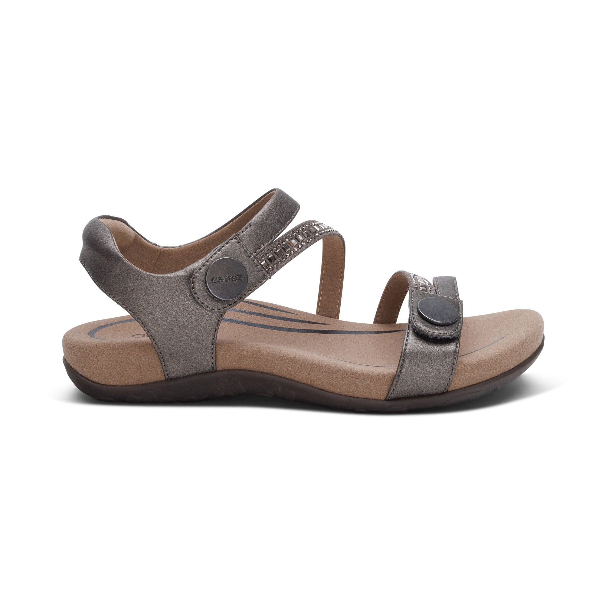 Aetrex Jess Quarter Strap in Pewter Sparkle