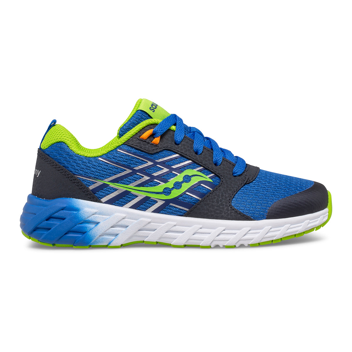 SK265249  Big Kid's Saucony Wind 2.0 A/C Sneaker in Blue/Green LACE *WIDE*