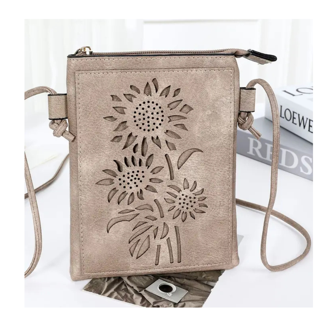 Memories Crossbody Purse / Sand - Sunflower Laser Cut Crossbody Cellphone Bag