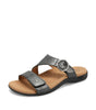 Silver sandal with a brown sole on a white background